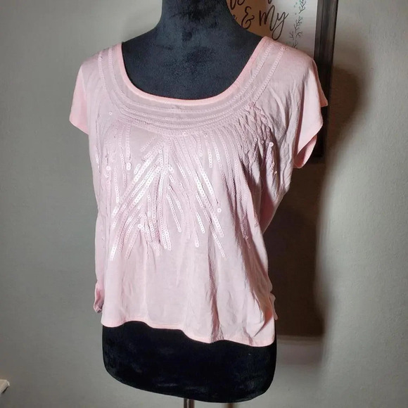 Love Tease Sequined Cotton Dolman Sleeve Blouse Pink Size Medium - Picture 9 of 11